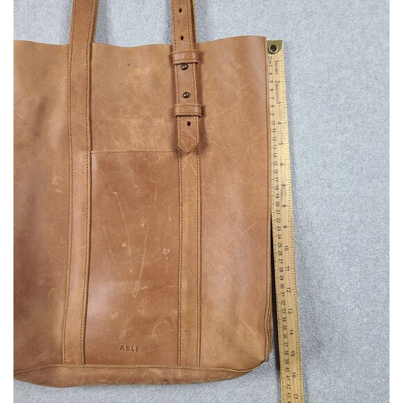 Able Brown Genuine Leather North South Tote Bag With Long Strap - Picture 10 of 12